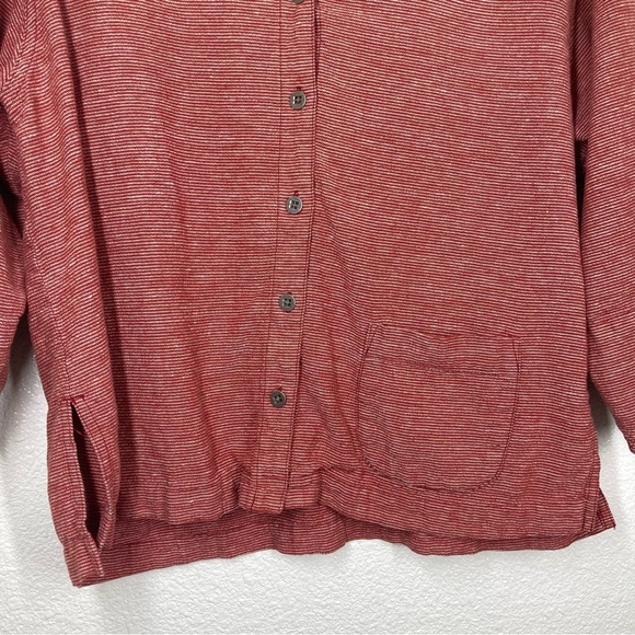 Chicos Women's Linen Shirt Red White Striped Button Down 3/4 Sleeve Size 1 - Picture 7 of 12